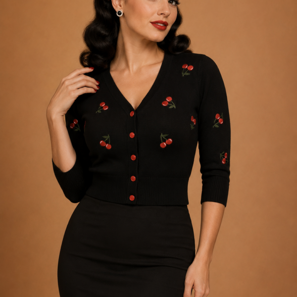CARDIGAN PIN UP NEGRO CEREZAS