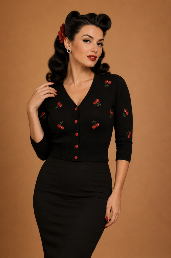 CARDIGAN CEREZAS PINUP NEGRO