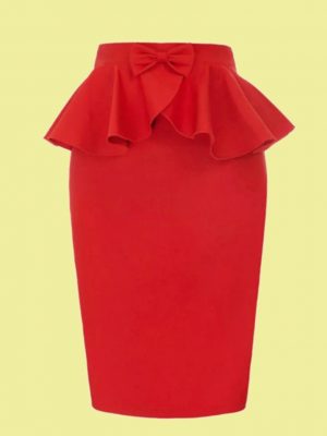 FALDA DE TUBO ROJA PEPLUM Y LAZO