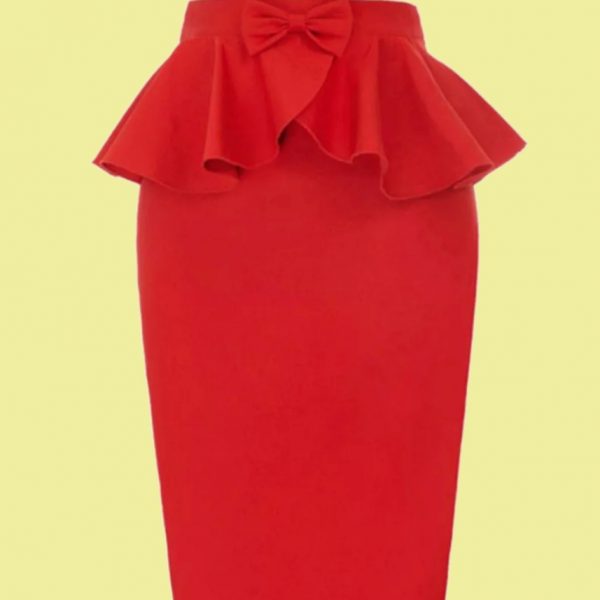 FALDA DE TUBO ROJA PEPLUM Y LAZO
