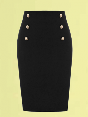 FALDA TUBO PINUP NEGRA BOTONES