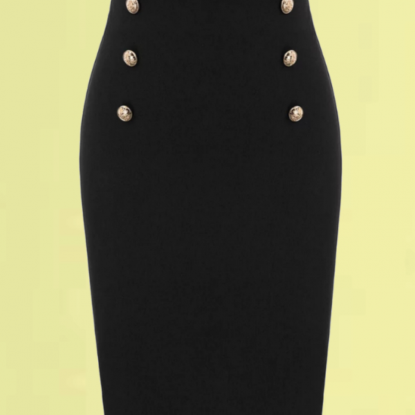 FALDA TUBO PINUP NEGRA BOTONES
