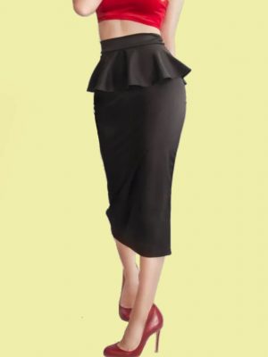 FALDA PINUP MIDI NEGRA VOLANTE
