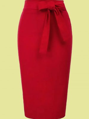 FALDA PINUP DE TUBO ROJA LAZO