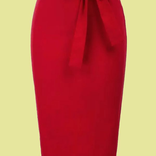 FALDA PINUP DE TUBO ROJA LAZO