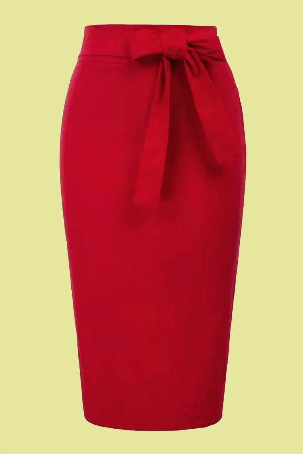 FALDA PINUP DE TUBO ROJA LAZO