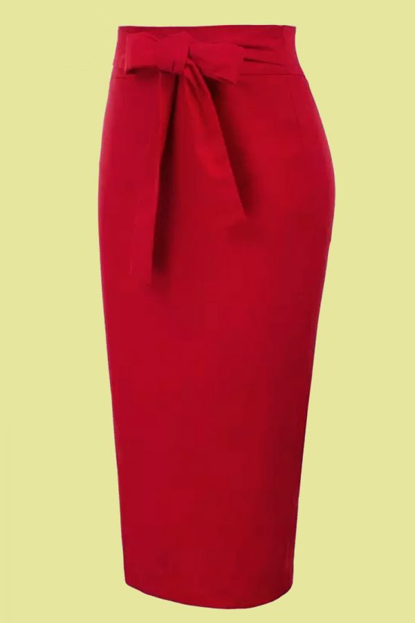 FALDA PINUP DE TUBO ROJA LAZO