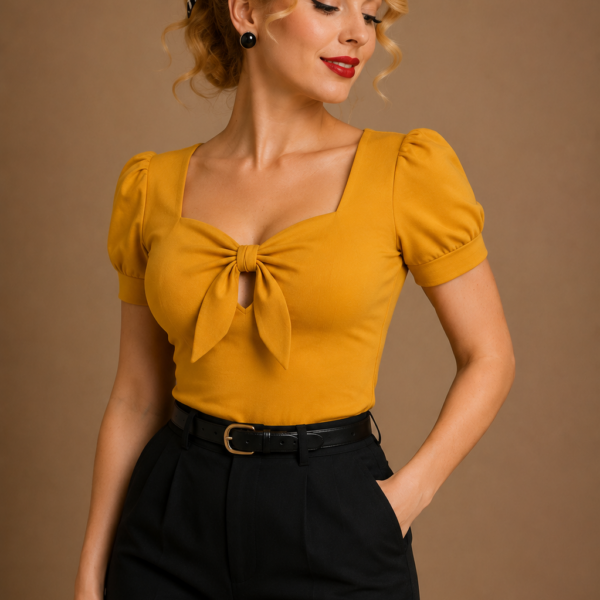 TOP VINTAGE ESCOTE LAZO MOSTAZA