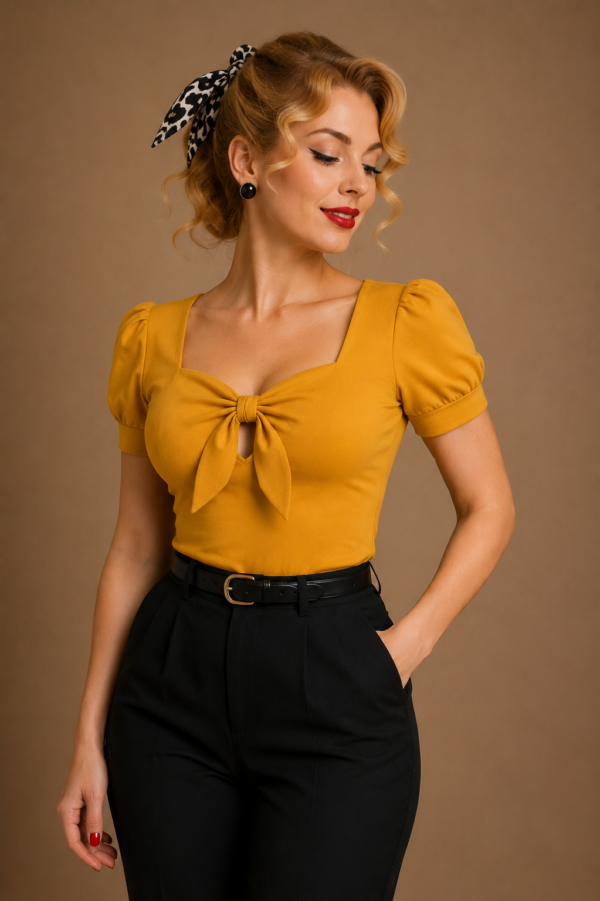 CAMISETA PINUP ESCOTE MANGA ABULLONADA