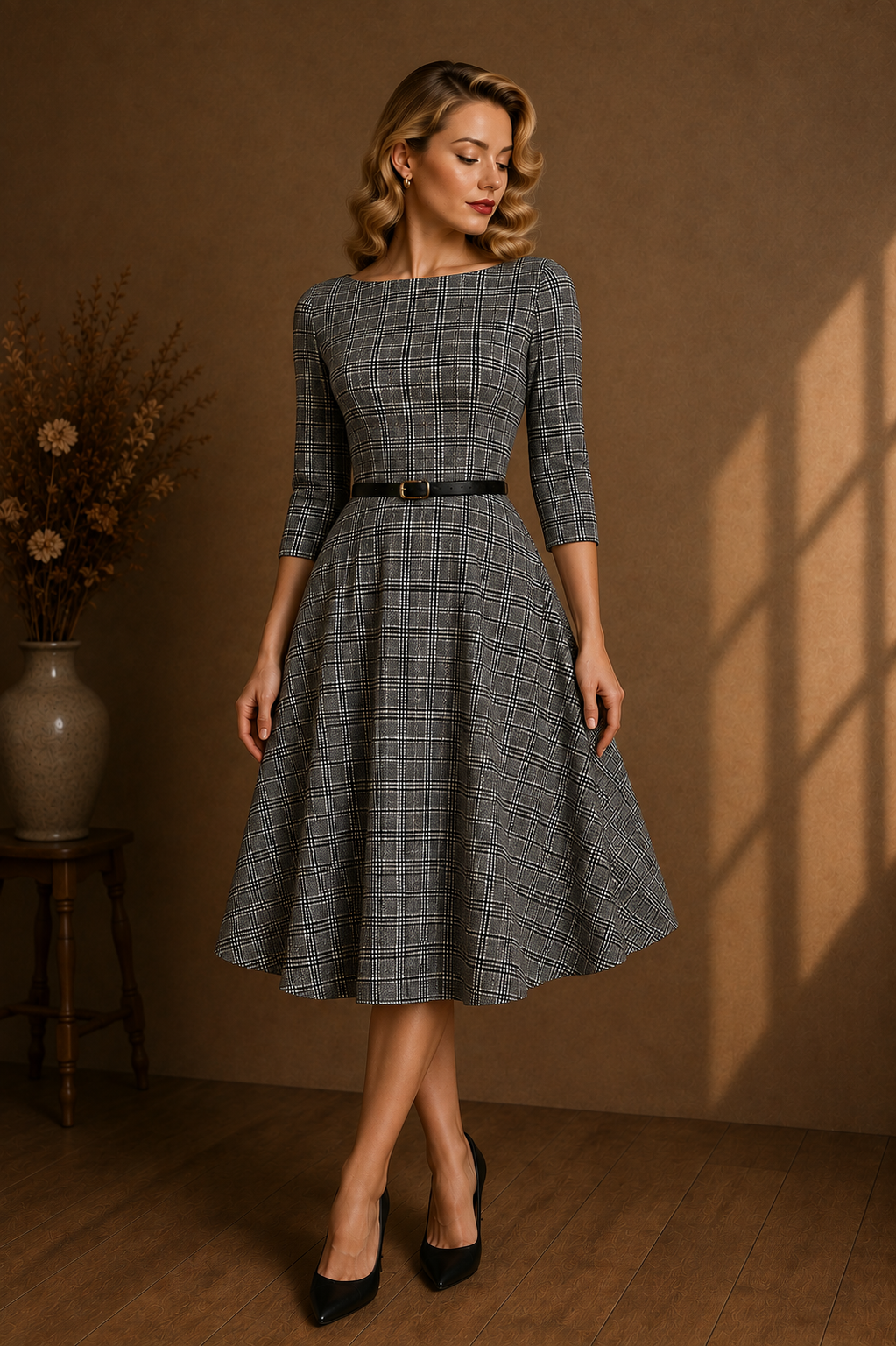 VESTIDO PIN UP VUELO ESTAMPADO CUADROS