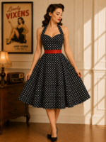 VESTIDO PINUP CUELLO HALTER TOPOS