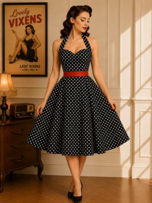 VESTIDO PINUP CUELLO HALTER TOPOS
