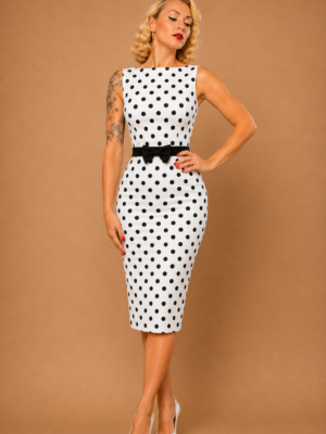 VESTIDO TUBO PINUP TOPOS NEGROS