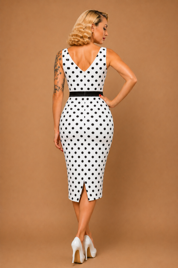 VESTIDO TUBO PINUP TOPOS NEGROS