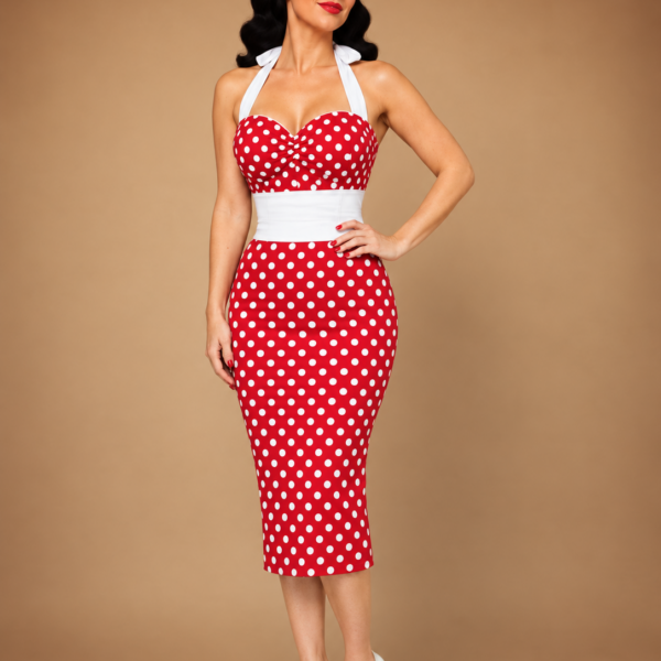 VESTIDO PIN UP LUNARES CUELLO HALTER
