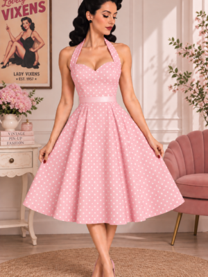 VESTIDO PINUP TOPOS ESCOTE CRUZADO