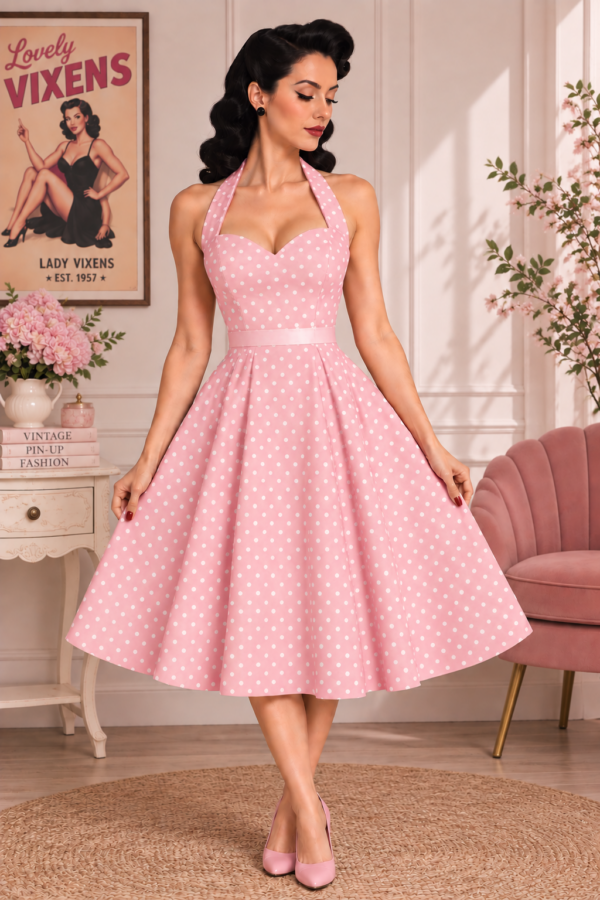 VESTIDO PINUP TOPOS ESCOTE CRUZADO