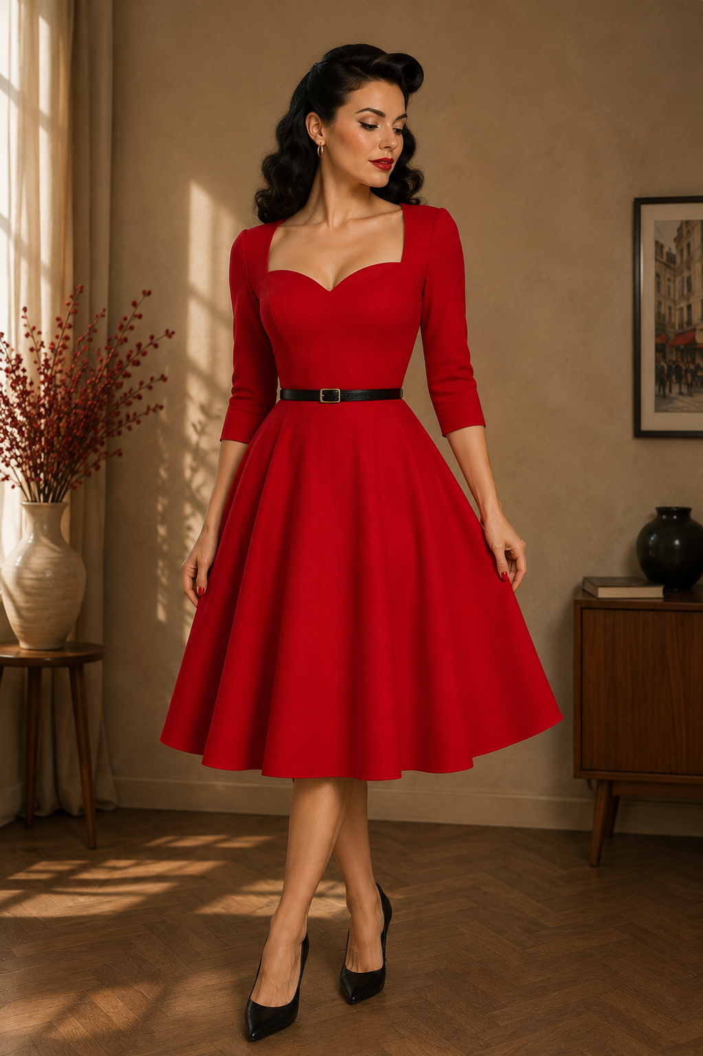 VESTIDO PIN UP ROJO ESCOTE CORAZON