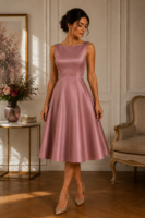 VESTIDO PINUP NOCHE ROSA SATINADO