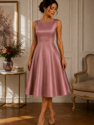 VESTIDO PINUP NOCHE ROSA SATINADO