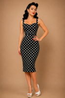 VESTIDO PINUP ROCKABILLY NEGRO TOPOS