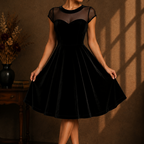 VESTIDO VUELO VELVET TERCIOPELO NEGRO DE VUELO