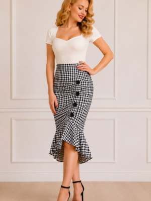 FALDA PINUP CUADROS VICHY CORTE SIRENA