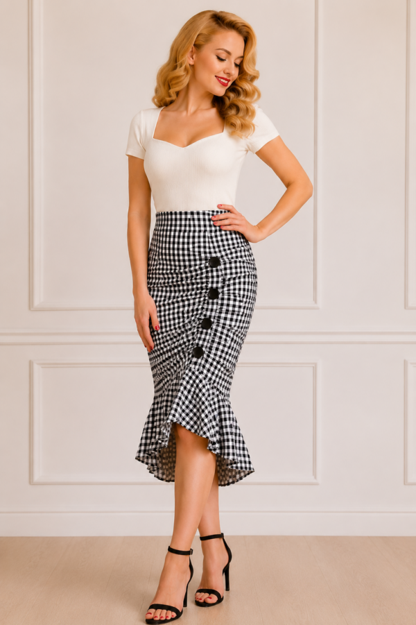 FALDA PINUP CUADROS VICHY CORTE SIRENA