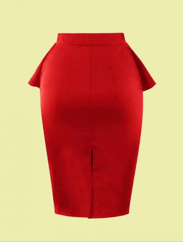 FALDA DE TUBO ROJA PEPLUM Y LAZO