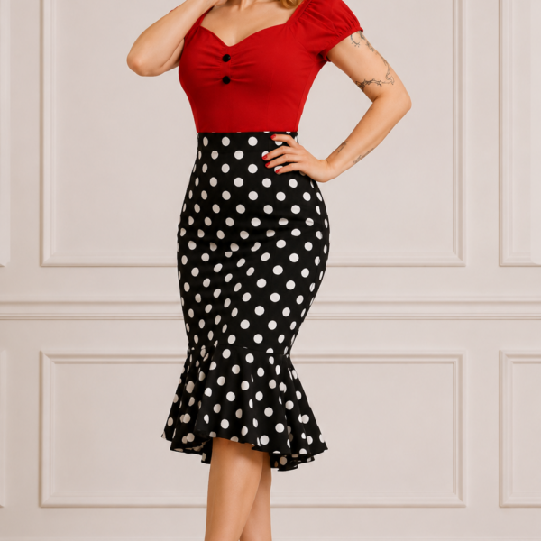 FALDA DE TUBO PIN UP TOPOS CORTE SIRENA