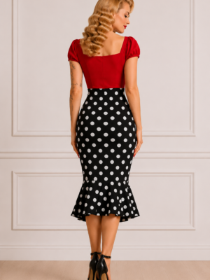 FALDA DE TUBO PIN UP TOPOS CORTE SIRENA