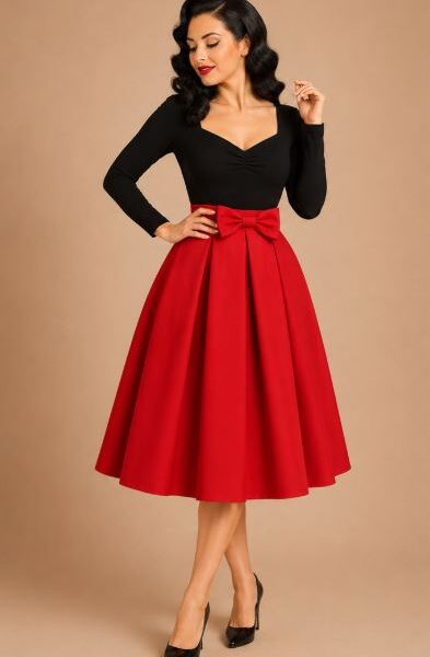 FALDA DE VUELO PIN UP ROJA LAZO