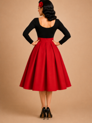 FALDA DE VUELO PIN UP ROJA PLIEGUES
