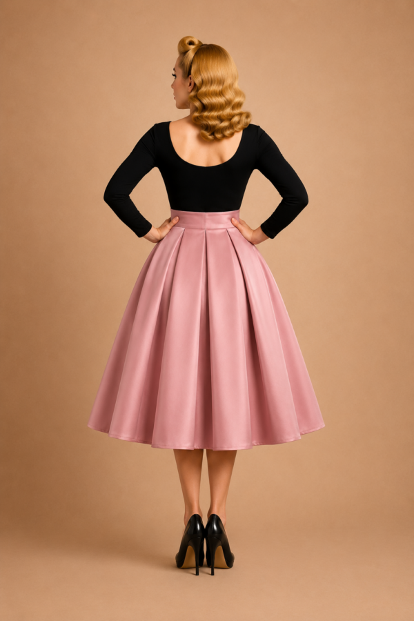 FALDA VINTAGE PLIEGUES LAZO ROSA