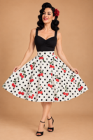 FALDA PINUP TOPOS Y CEREZAS BLANCA