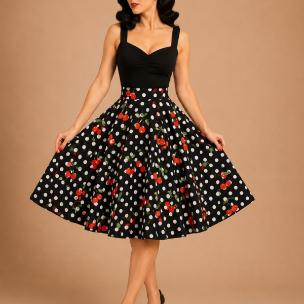 FALDA DE VUELO PIN UP NEGRA CEREZAS