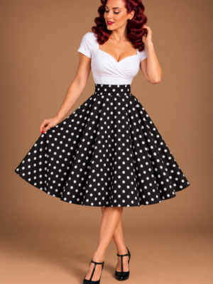 FALDA VUELO PINUP NEGRA LUNARES