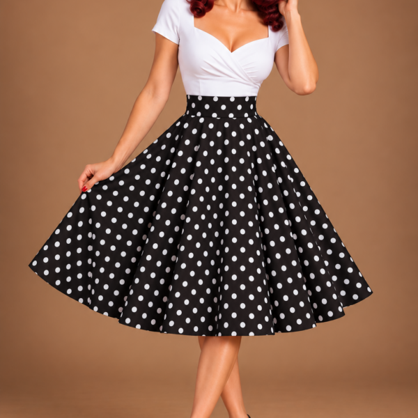 Falda pin up vuelo negra lunares
