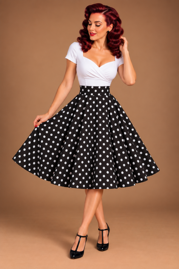 FALDA VUELO PINUP NEGRA LUNARES