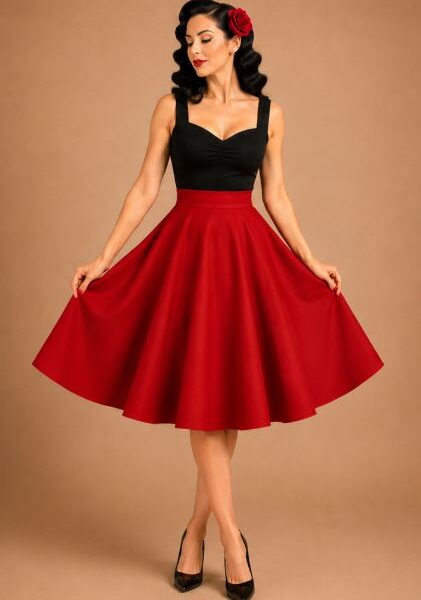FALDA DE VUELO PIN UP ROJO