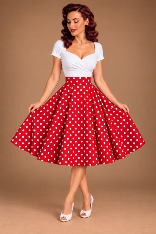FALDA PINUP ROJA TOPOS