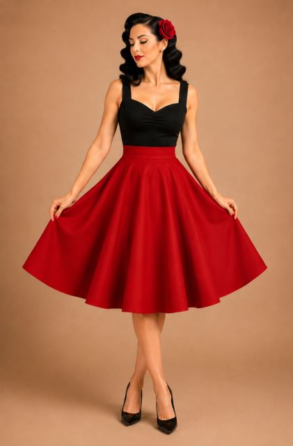 FALDA DE VUELO PINUP ROJA