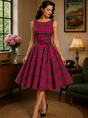 VESTIDO PINUP CUADROS TARTÁN ESCOCÉS