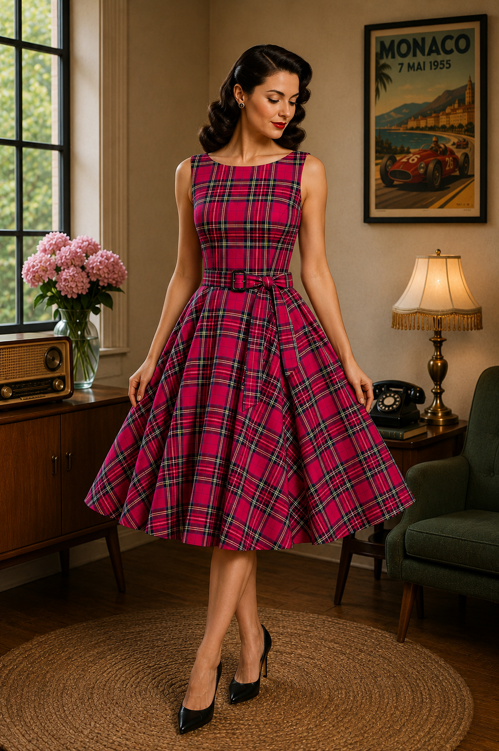 VESTIDO PINUP CUADROS TARTÁN ESCOCÉS