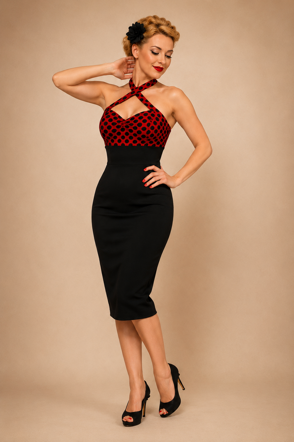 VESTIDO DE TUBO PINUP ESCOTE CRUZADO