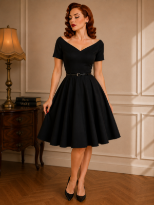 VESTIDO PINUP NEGRO MANGA CORTA