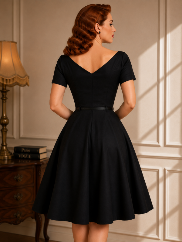 VESTIDO PINUP NEGRO MANGA CORTA