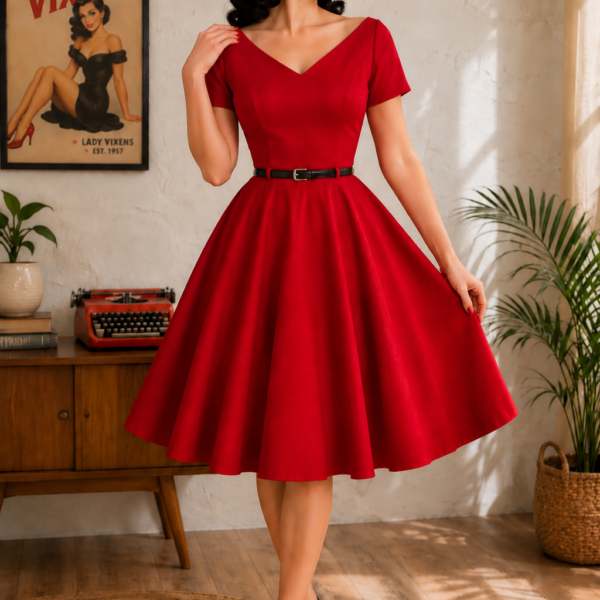 VESTIDO PIN UP ESCOTE ROJO
