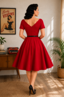 VESTIDO PINUP ROJO MANGA CORTA