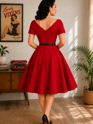 VESTIDO PIN UP ESCOTE ROJO BACK